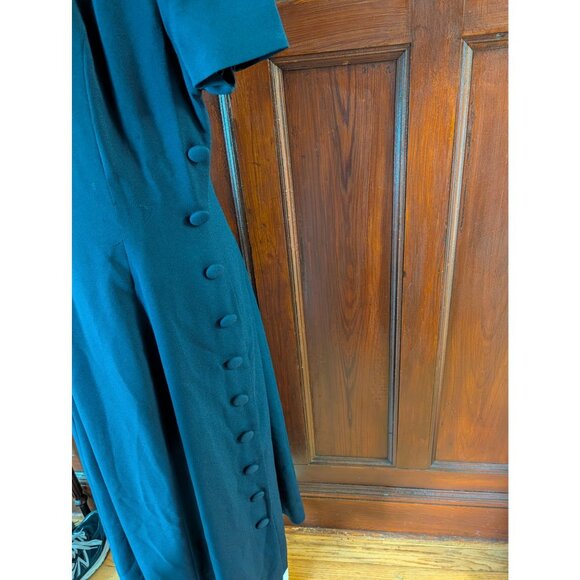 Vtg Maggy London Womens Blue Black Button Detail Midi Dress Size 12 - Picture 2 of 6